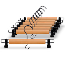 Load image into Gallery viewer, Perfecasa Premium Wooden Pants Hangers 10 Pack, Skirt Hangers with Two Sure Grip Clips, Noise Canceling Swivel Hook (Clear Natural)