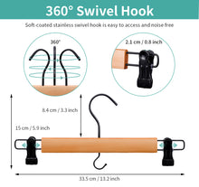 Load image into Gallery viewer, Perfecasa Premium Wooden Pants Hangers 10 Pack, Skirt Hangers with Two Sure Grip Clips, Noise Canceling Swivel Hook (Clear Natural)