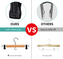 Load image into Gallery viewer, Perfecasa Premium Wooden Pants Hangers 10 Pack, Skirt Hangers with Two Sure Grip Clips, Noise Canceling Swivel Hook (Clear Natural)