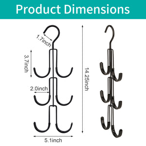 Perfecasa Non Slip Purse Hanger 2 Pack, Handbag Hanger, Bag Keeper, Bag Organizer with Soft Coated Hook, fits Up to Six Bags on One Hanger, Space Saving, Black Color