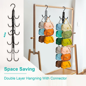 Perfecasa Non Slip Purse Hanger 2 Pack, Handbag Hanger, Bag Keeper, Bag Organizer with Soft Coated Hook, fits Up to Six Bags on One Hanger, Space Saving, Black Color