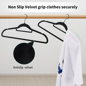 Perfecasa Black Velvet Hanger Non Slip Clothes Hangers - Ultra Slim & Space Saving - Swivel Black Hook for Clothing, Suit, Top, Tie, Shirt, Skirt & Pant Felt Hanger, 30 Pack Black Color