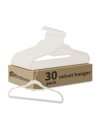 Perfecasa White Velvet Hanger Non Slip Clothes Hangers - Ultra Slim & Space Saving - Swivel Black Hook for Clothing, Suit, Top, Tie, Shirt, Skirt & Pant Felt Hanger, 30 Pack Black Color