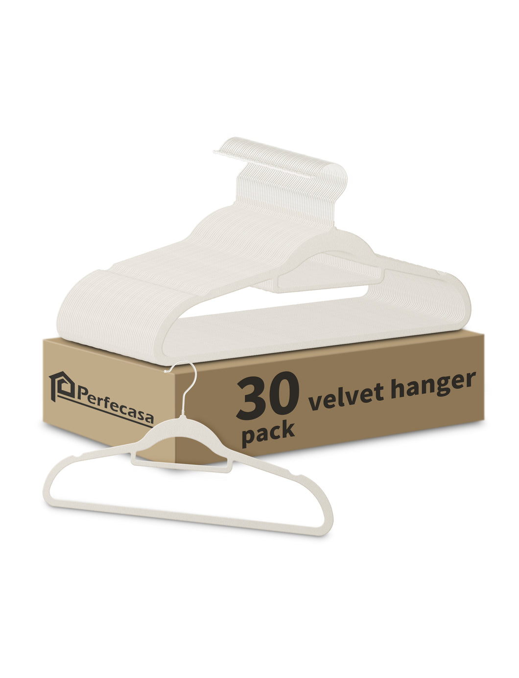 Perfecasa White Velvet Hanger Non Slip Clothes Hangers - Ultra Slim & Space Saving - Swivel Black Hook for Clothing, Suit, Top, Tie, Shirt, Skirt & Pant Felt Hanger, 30 Pack Black Color