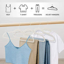 Load image into Gallery viewer, Perfecasa White Velvet Hanger Non Slip Clothes Hangers - Ultra Slim &amp; Space Saving - Swivel Black Hook for Clothing, Suit, Top, Tie, Shirt, Skirt &amp; Pant Felt Hanger, 30 Pack Black Color