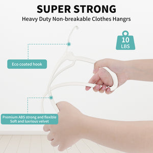Perfecasa White Velvet Hanger Non Slip Clothes Hangers - Ultra Slim & Space Saving - Swivel Black Hook for Clothing, Suit, Top, Tie, Shirt, Skirt & Pant Felt Hanger, 30 Pack Black Color