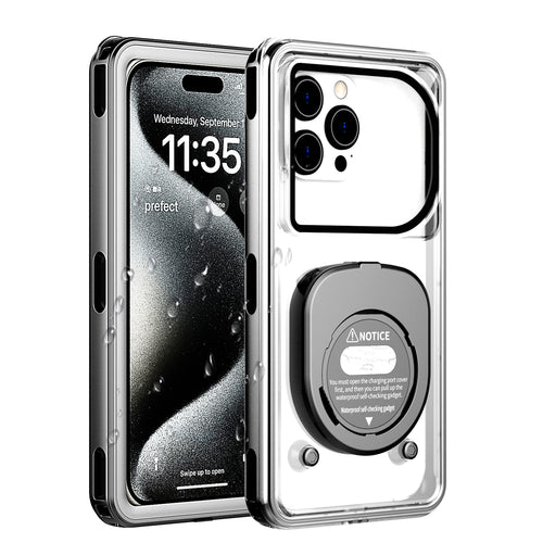 Perfecasa Waterproof Phone Case, Ideal for Bath and Snorkeling, Wet Hands Touch, Smart Seal Check, Underwater Photography, Compatible with iPhones, Samsung, Android IPX68 to 33ft, Black Frame