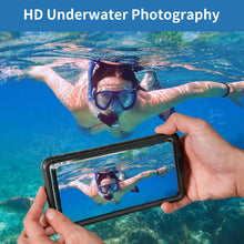Load image into Gallery viewer, Perfecasa Waterproof Phone Case, Ideal for Bath and Snorkeling, Wet Hands Touch, Smart Seal Check, Underwater Photography, Compatible with iPhones, Samsung, Android IPX68 to 33ft, Black Frame