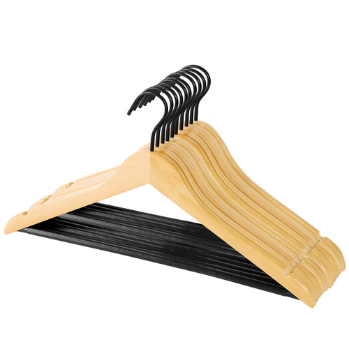 Perfecasa Premium Quality Wooden Clothes Hangers,Grade A Solid W/Special Noise Cancel Hook and Non Slip Pant Bar 20 Pack, Suits, Coat, Pants, Shirts (Clear Natural)
