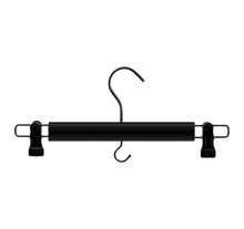 Cargue la imagen en el visor de la galería, Perfecasa Perchas de madera premium para pantalones, paquete de 10, perchas para faldas con gancho para reducir el ruido, clips de agarre seguro para remolque (color negro)