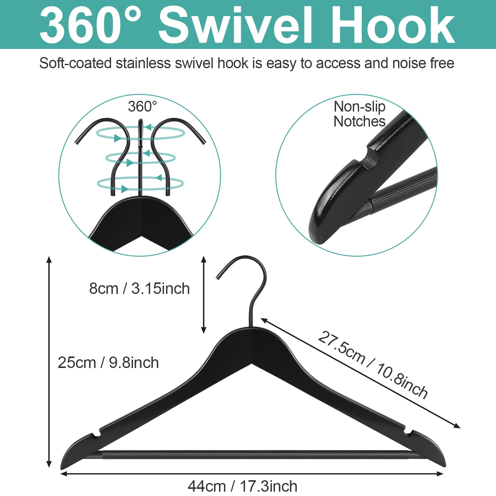 100 Pack Non Slip Velvet Hangers For Suit/Shirt/Pants Black