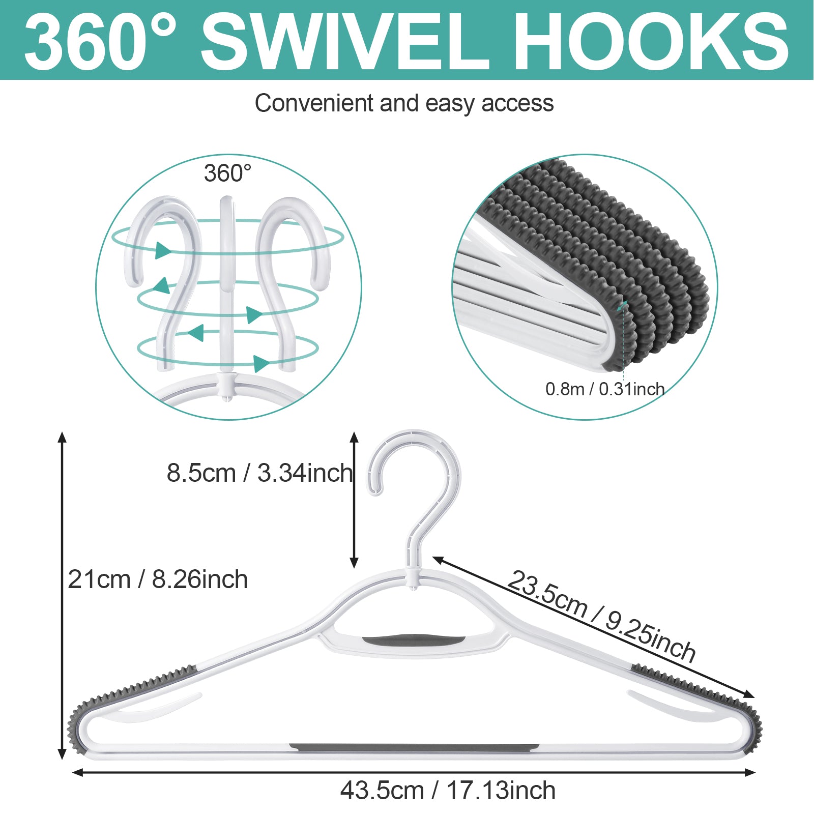 Plastic Hangers 50 Pack Heavy Duty Dry Wet Clothes Hangers with Non-Slip  Pads Space Saving