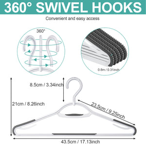Perfecasa Extra Non Slip Plastic Clothes Suit Hangers with Sure Grip Rubber, 30 Pack, with 360° Swivel Hook, Space Saving, Light Weight, Wet and Dry Use (Pure White/ Cool Grey)