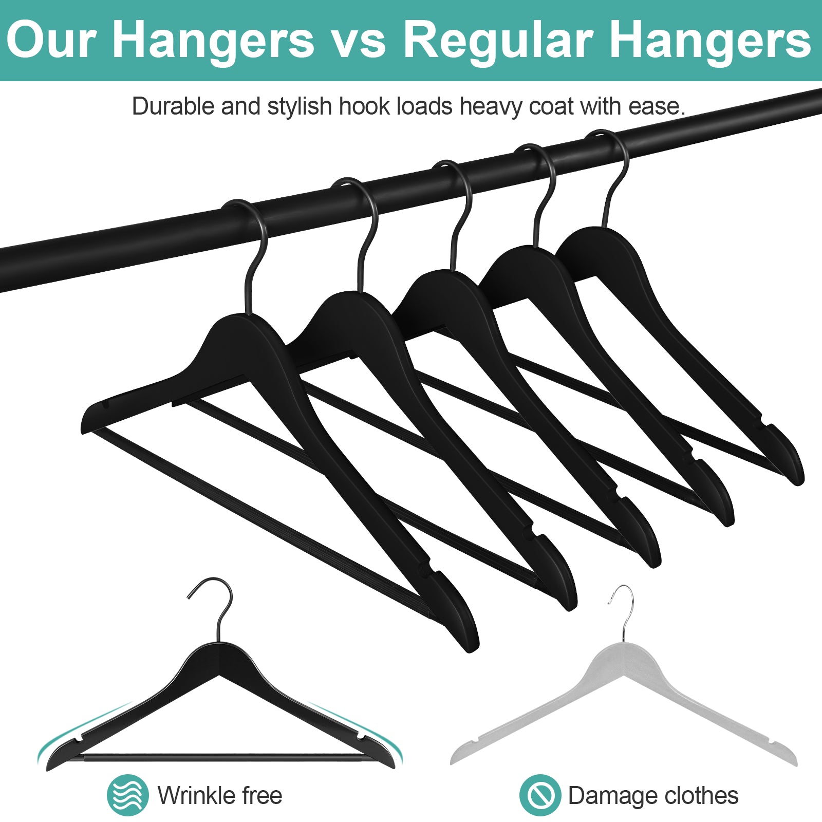 Clothing Hangers Wide Shoulder Wooden Hangers Non Slip Pants Bar Smooth  Finish Wood Suit Hanger Coat Hangers Closet Swivel Hook