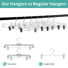 Cargue la imagen en el visor de la galería, Perfecasa Crystal Acrylic Clear Plastic Clothes Bottom 14 pulgadas perchas con fuertes clips de metal, resistente, faldas, pantalones, pantalones, baúles, trajes de baño, 5131 20 piezas