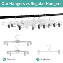 Load image into Gallery viewer, Perfecasa Crystal Acrylic Clear Plastic Clothes Bottom 14 Inches Hangers with Strong Metal Clips, Heavy Duty, Skirts, Pants, Trousers, Trunks, Swim Suits, 5131 20pcs
