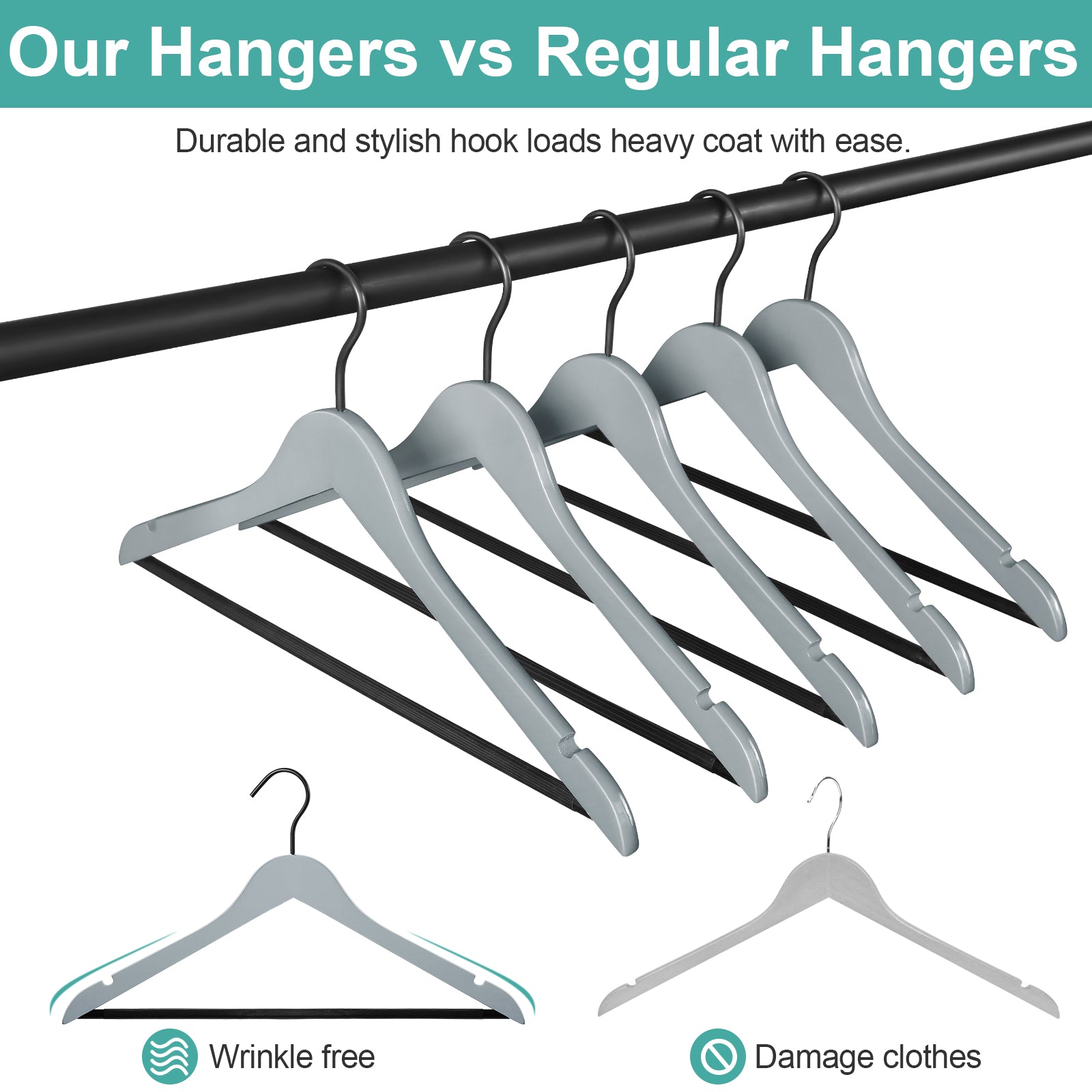 Super Heavy-Duty 17 inch Wide Black Plastic Adult Shirt Hangers with Swivel  Hook and Notched Shoulders (Quantity 25) (Black, 25)