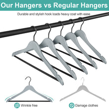 Load image into Gallery viewer, Perfecasa Premium Wooden Suit Hangers, with Noise Canceling Hook, Non Slip Pant Bar and Open Notches Cut 20 Pack, Coat, Pants, Shirts, Smooth Finish (Cool Grey)