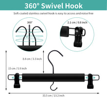 Cargue la imagen en el visor de la galería, Perfecasa Perchas de madera premium para pantalones, paquete de 10, perchas para faldas con gancho para reducir el ruido, clips de agarre seguro para remolque (color negro)