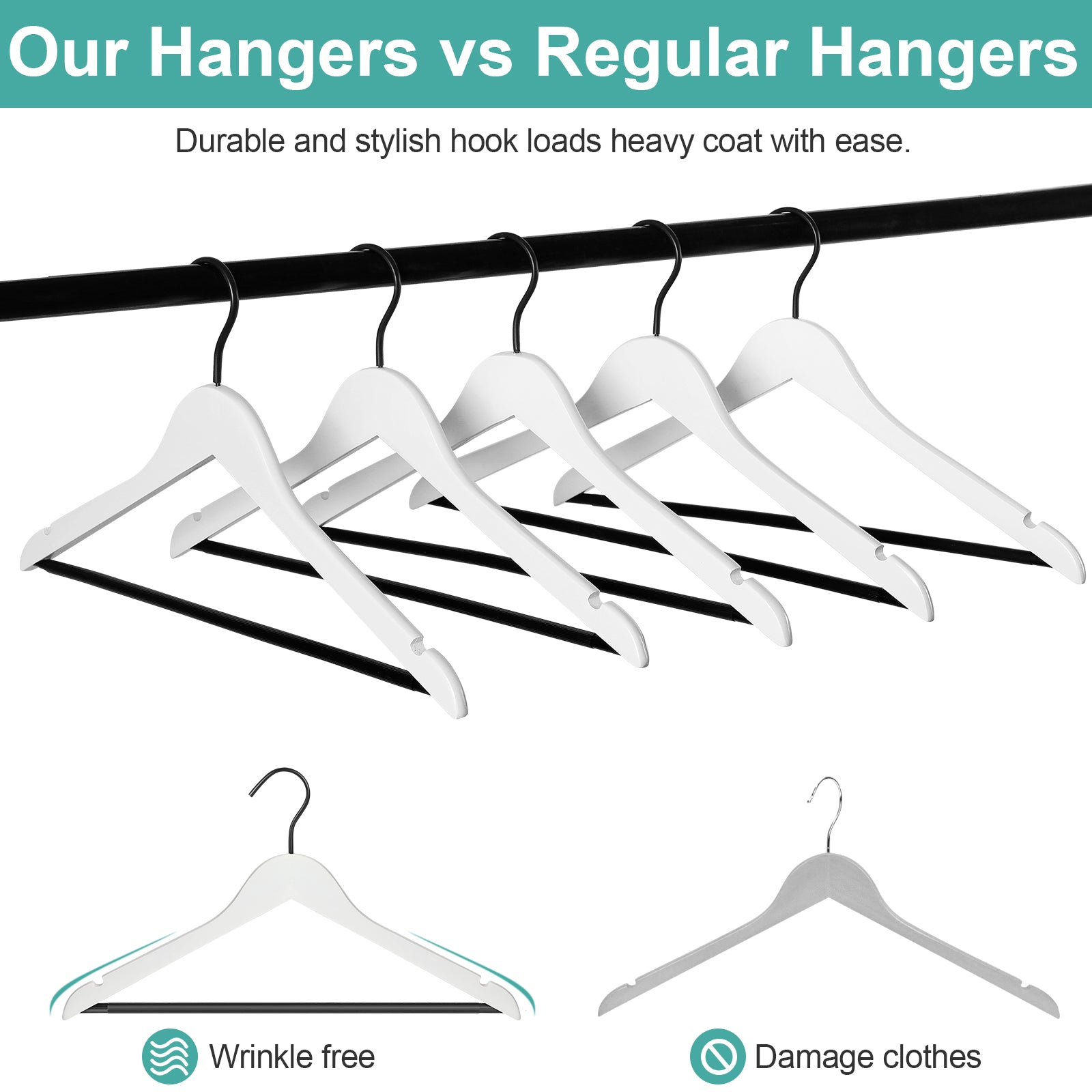 6 White Metal Wire Hanger Suit Hangers Coat Hangers Trouser Bar Strong 15  INCH