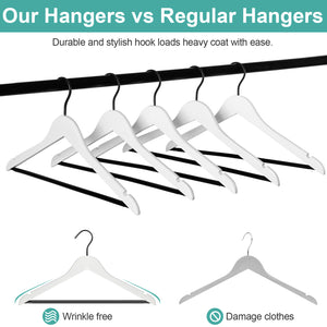 Perfecasa Premium Wooden Clothes Hangers, Suit Hanger with Noise Canceling Hook, Non Slip Pant Bar and Two Open Notches (White Color)