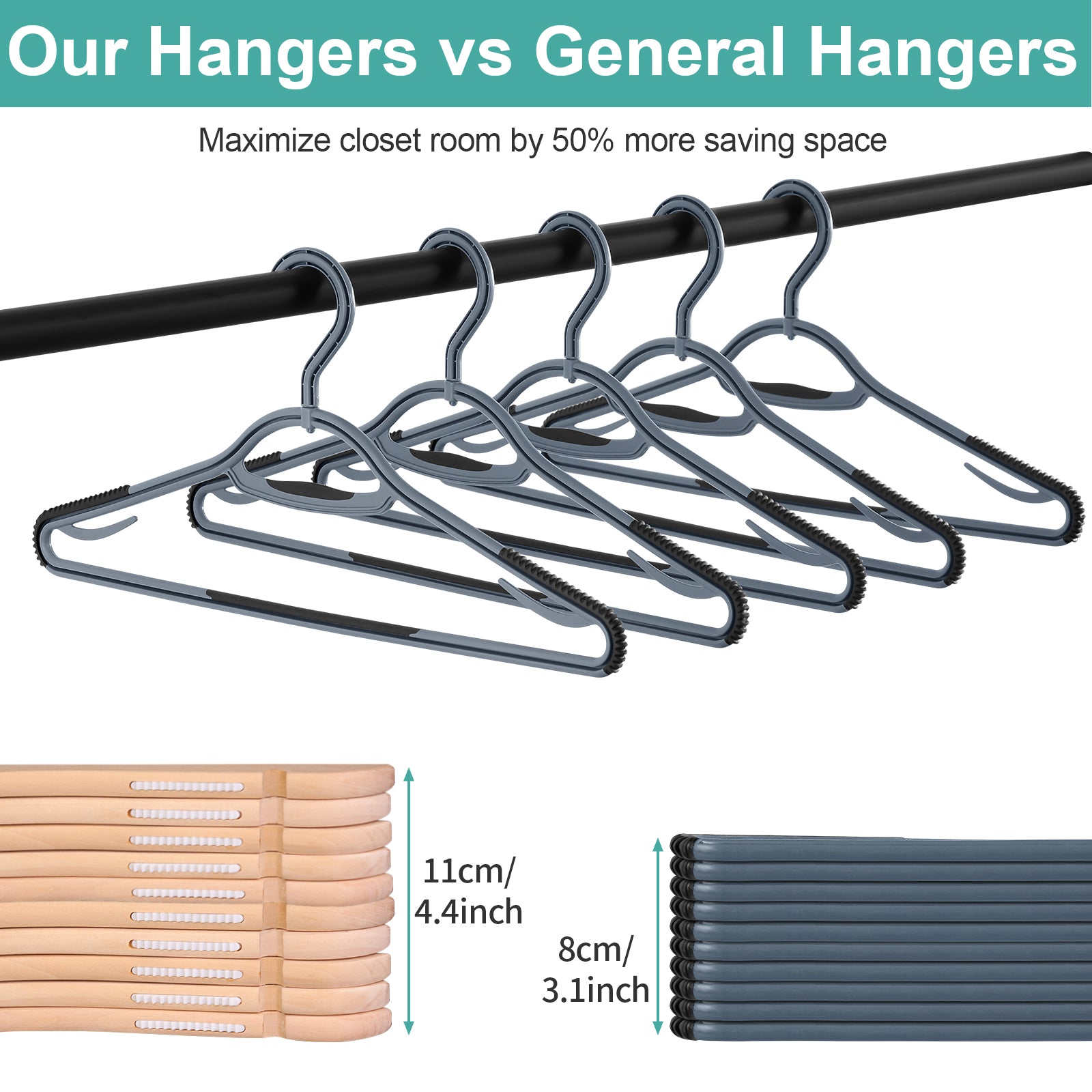 Hanger Central Space-Saving, Durable Black Plastic Clothes Hangers, Bulk,  Non-Slip Surface 360° Swivel Hook, Perfect for T-Shirts, Oversize Garments