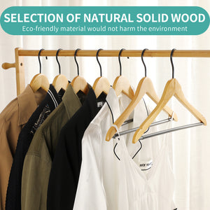 Perfecasa Premium Quality Wooden Clothes Hangers,Grade A Solid W/Special Noise Cancel Hook and Non Slip Pant Bar 20 Pack, Suits, Coat, Pants, Shirts (Clear Natural)