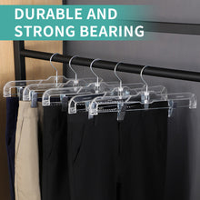 Cargue la imagen en el visor de la galería, Perfecasa Crystal Acrylic Clear Plastic Clothes Bottom 14 pulgadas perchas con fuertes clips de metal, resistente, faldas, pantalones, pantalones, baúles, trajes de baño, 5131 20 piezas