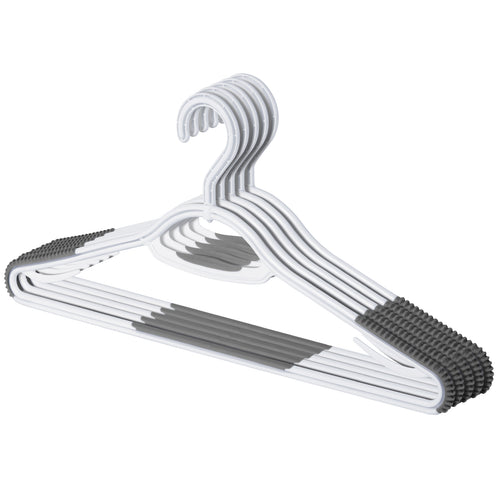 Perfecasa Perchas de plástico extra antideslizantes para ropa con goma de agarre seguro, paquete de 30, con gancho giratorio de 360°, ahorro de espacio, peso ligero, uso húmedo y seco (blanco puro/gris frío)